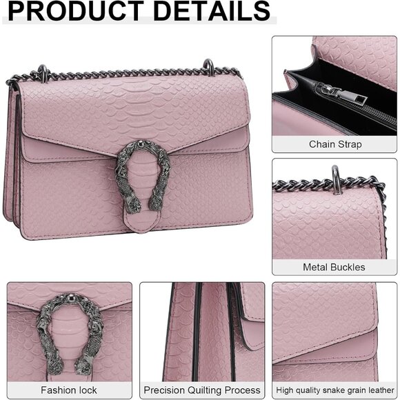 ⚡ Women's Light Pink Snake Vegan Leather Print Casual Satchel Crossbody Handbag - Picture 5 of 7